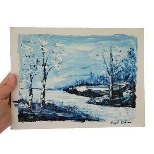 Hazel Pickens Original Oil Painting Winter Landscape Snow Scene Vintage 12x9